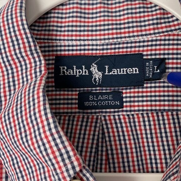 Ralph Lauren Blaire Cotton Red Blue White Casual Button Down Shirt Size L - Picture 5 of 8